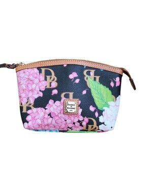 Dooney Black Hydrangea Monogram Cosmetic Bag